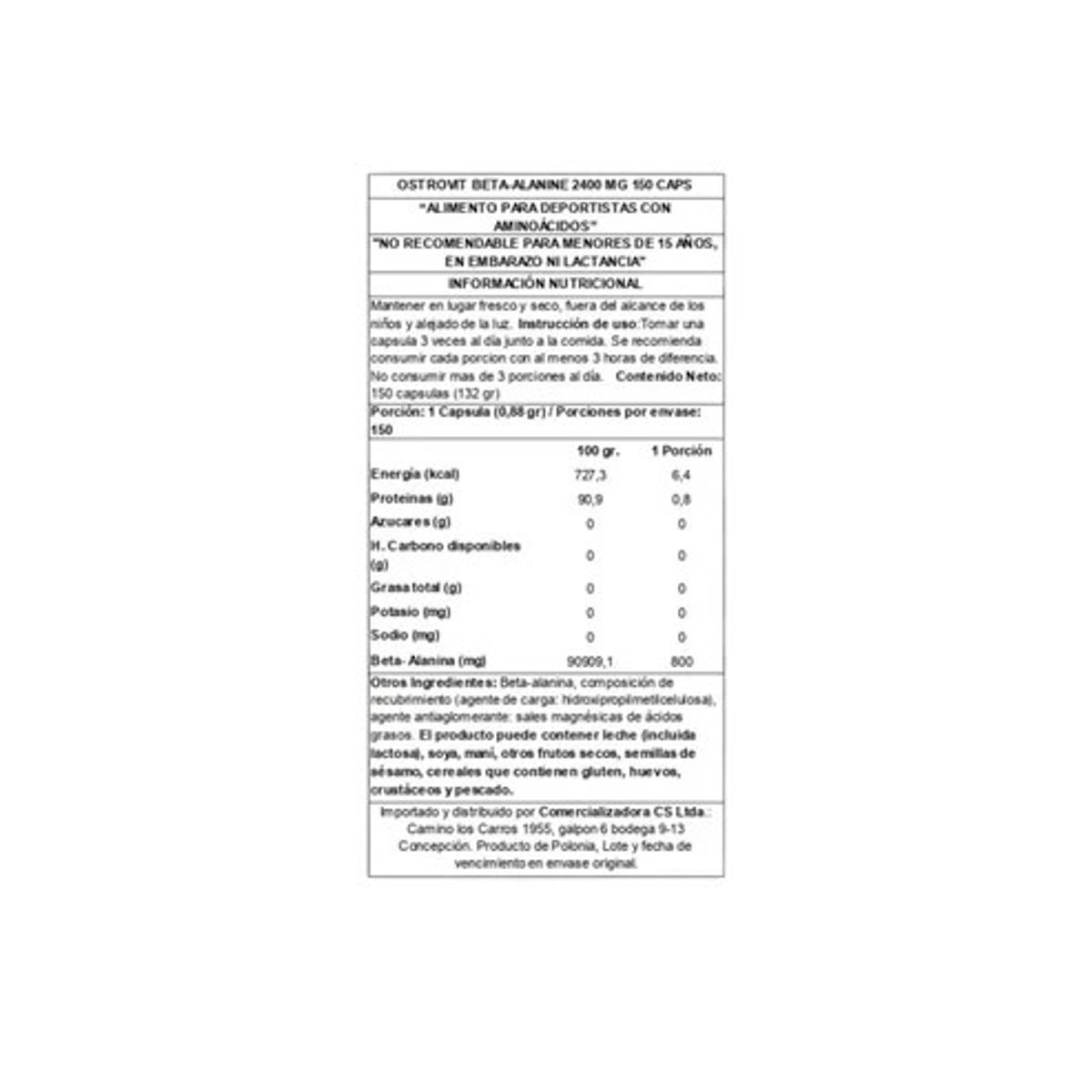 OSTROVIT - BETA-ALANINA 2400 150 CAPSULAS - OSTROVIT