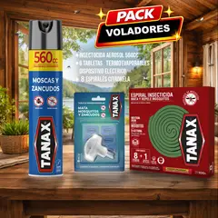 TANAX - Mata Moscas y Zancudos Pack Insecticida + Termoevaporador + Espiral