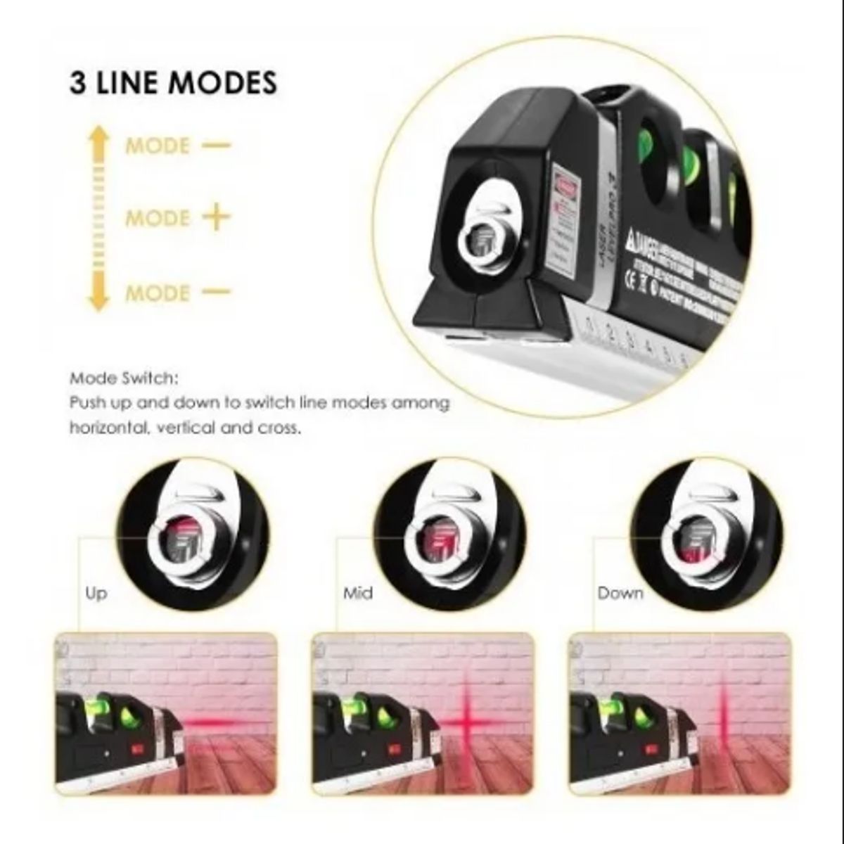 GENERICO - Nivelador Laser Nivel De Laser Cinta Métrica 3 Modos