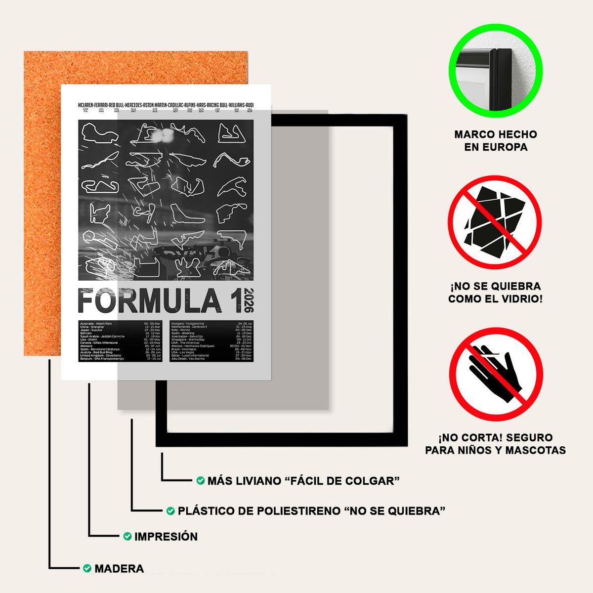 GENERICO - Cuadro Calendario Formula 1 2026 Procircuit