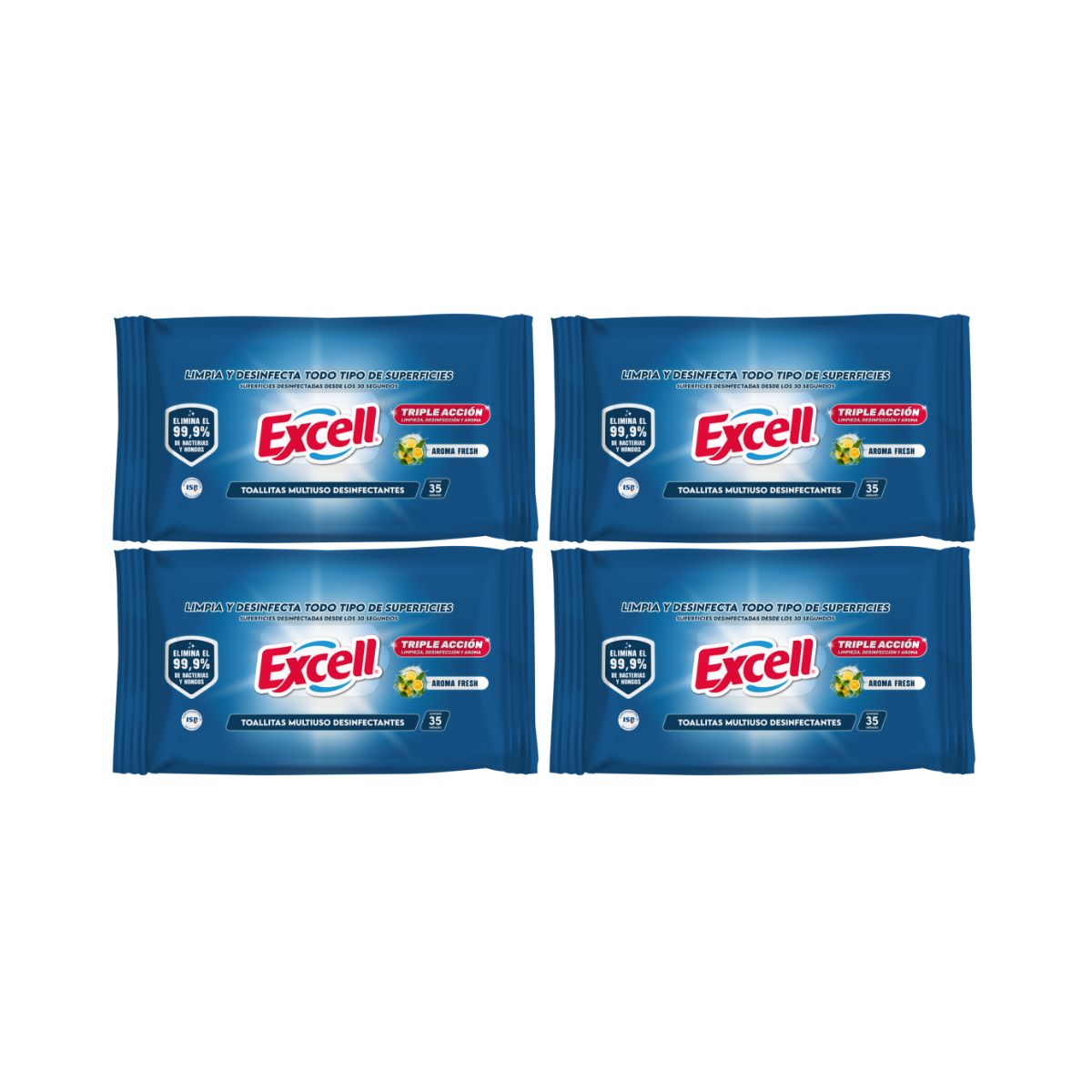 EXCELL - Pack 4 Toallitas Desinfectantes Excell 35u c/u 140u en total.