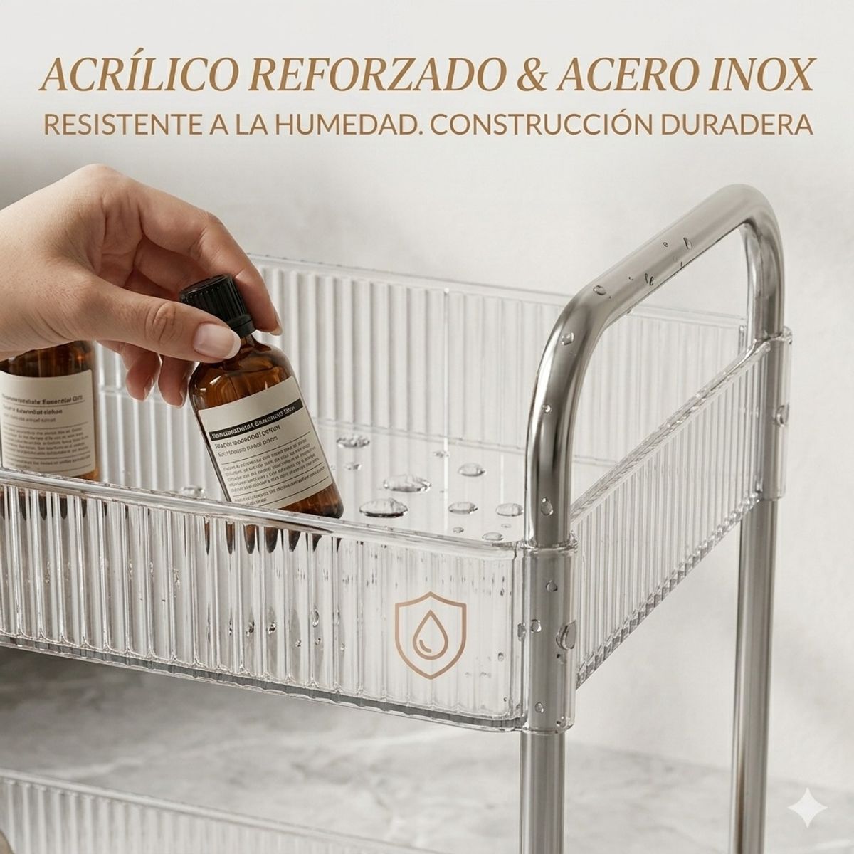 GENERICO - Rack Organizador 4 Niveles Acrílico & Acero Inox Premium Multiuso
