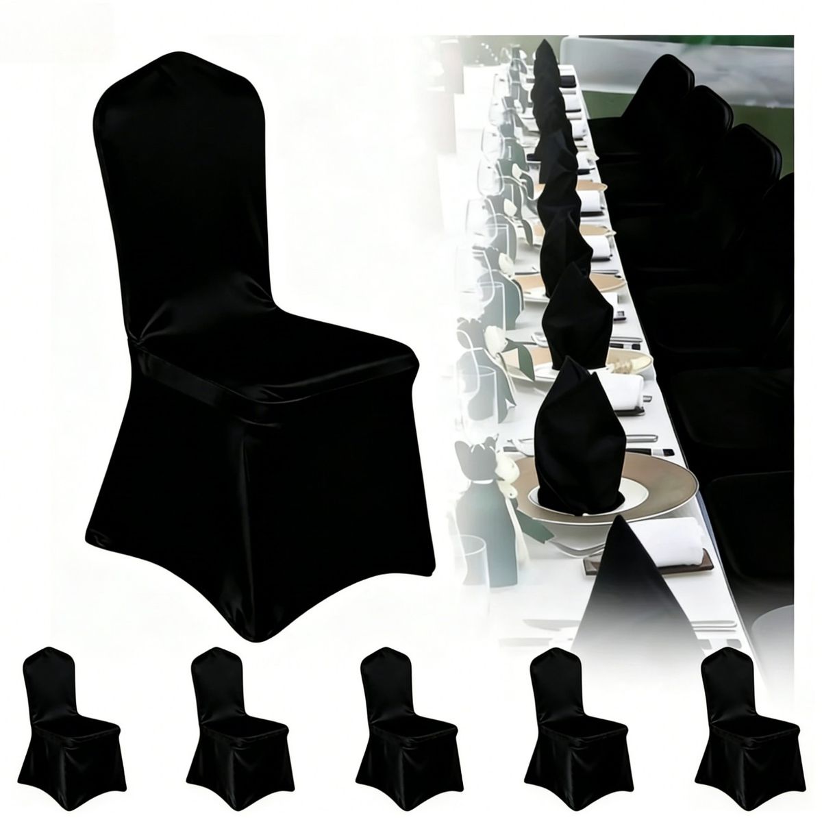 GENERICO - Pack 5 Funda Sillas Spandex Para Evento Color Negro Elegante