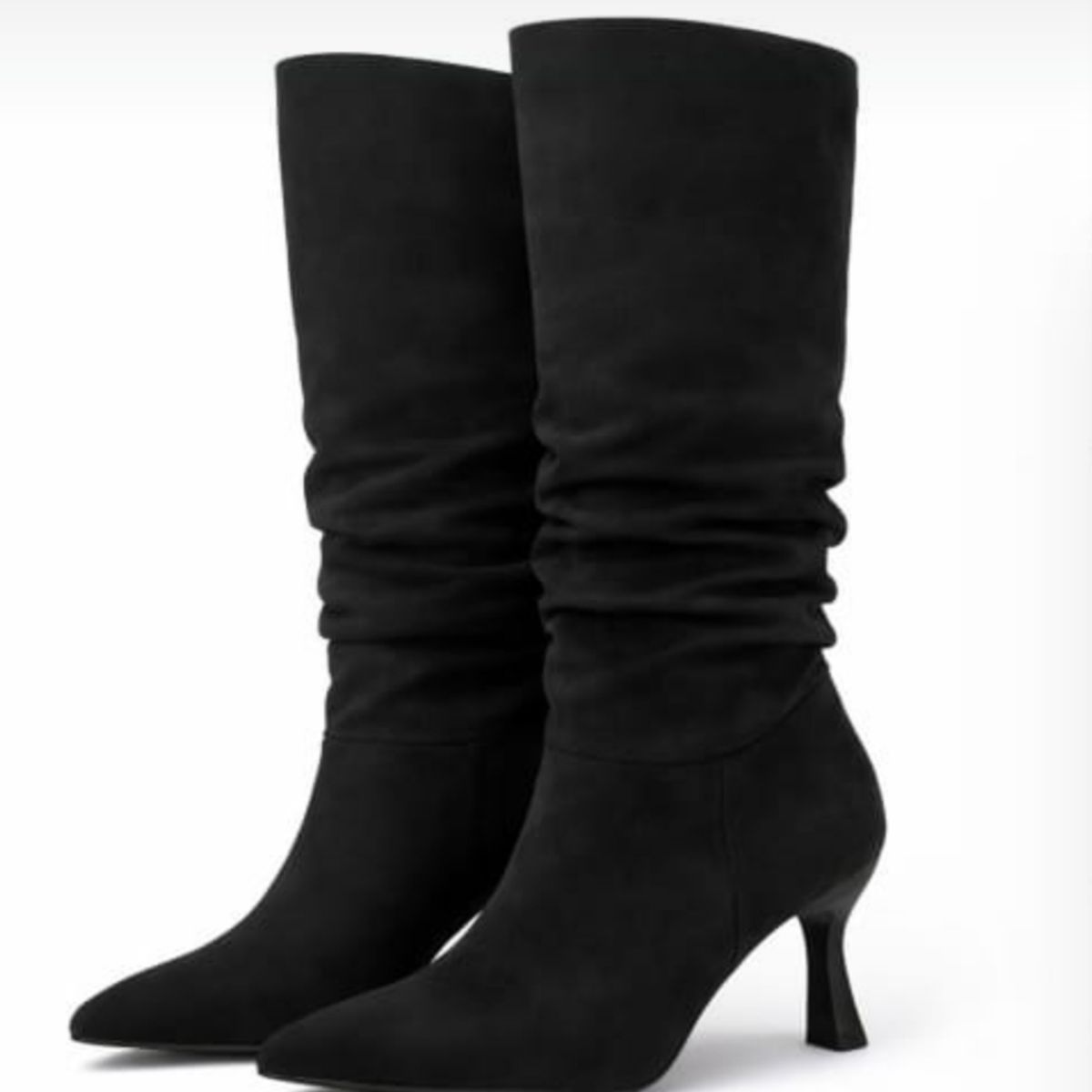 SNOOPY - Elegante Bota Negra Para Mujer Taco Alto en Gamuza M601