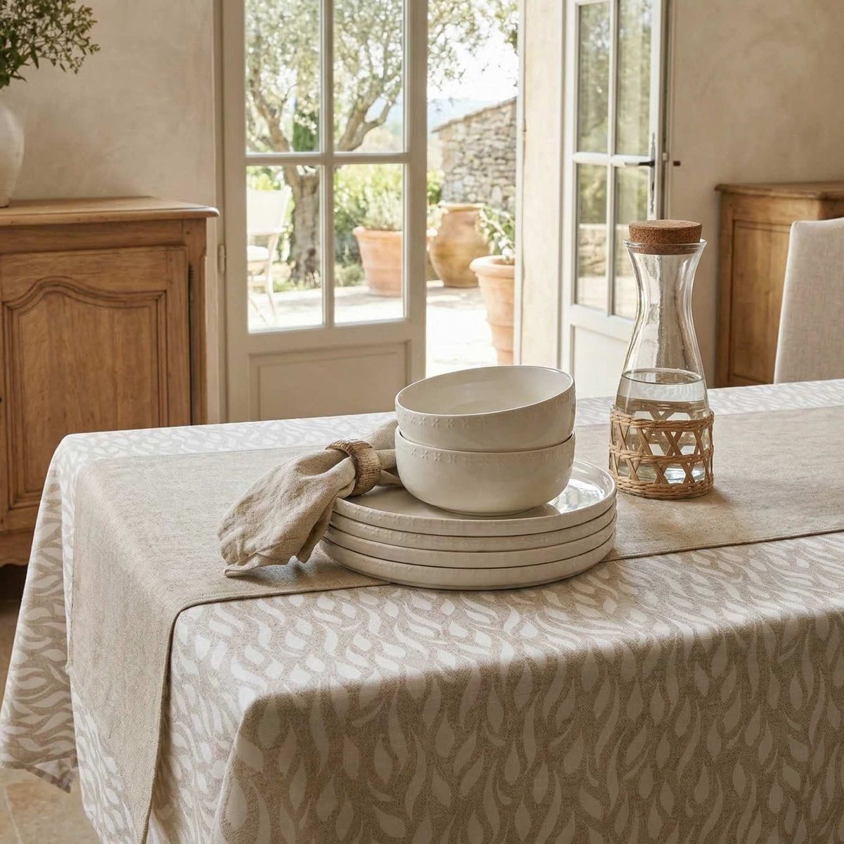 DECO EXPRESS - Mantel de Algodón Wave Beige 177x277 cm
