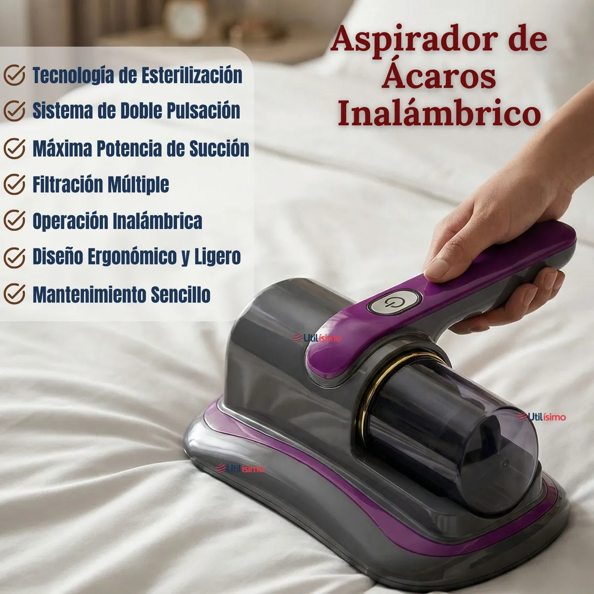 LINE - Aspirador Inalámbrico Remueve Bacterias UV Anti Ácaros Portátil