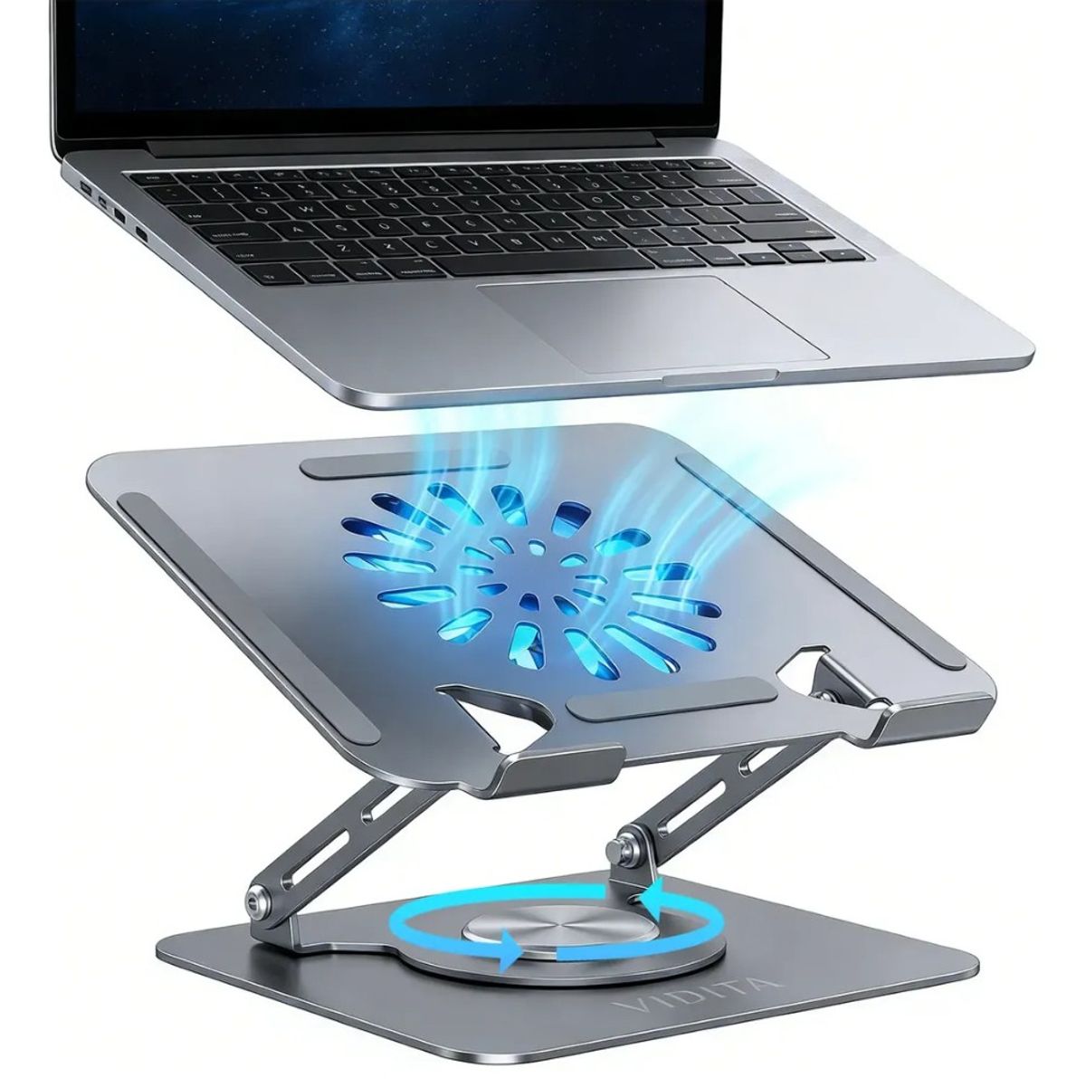 GENERICO - Soporte Notebook Con Ventilador Ajustable 360° Acero 17 Gris