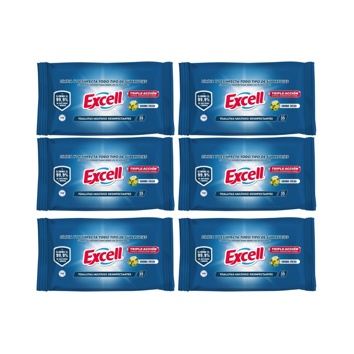 EXCELL - Pack 6 Toallitas Desinfectantes Excell 35u C/U ,  210 Unidades en total