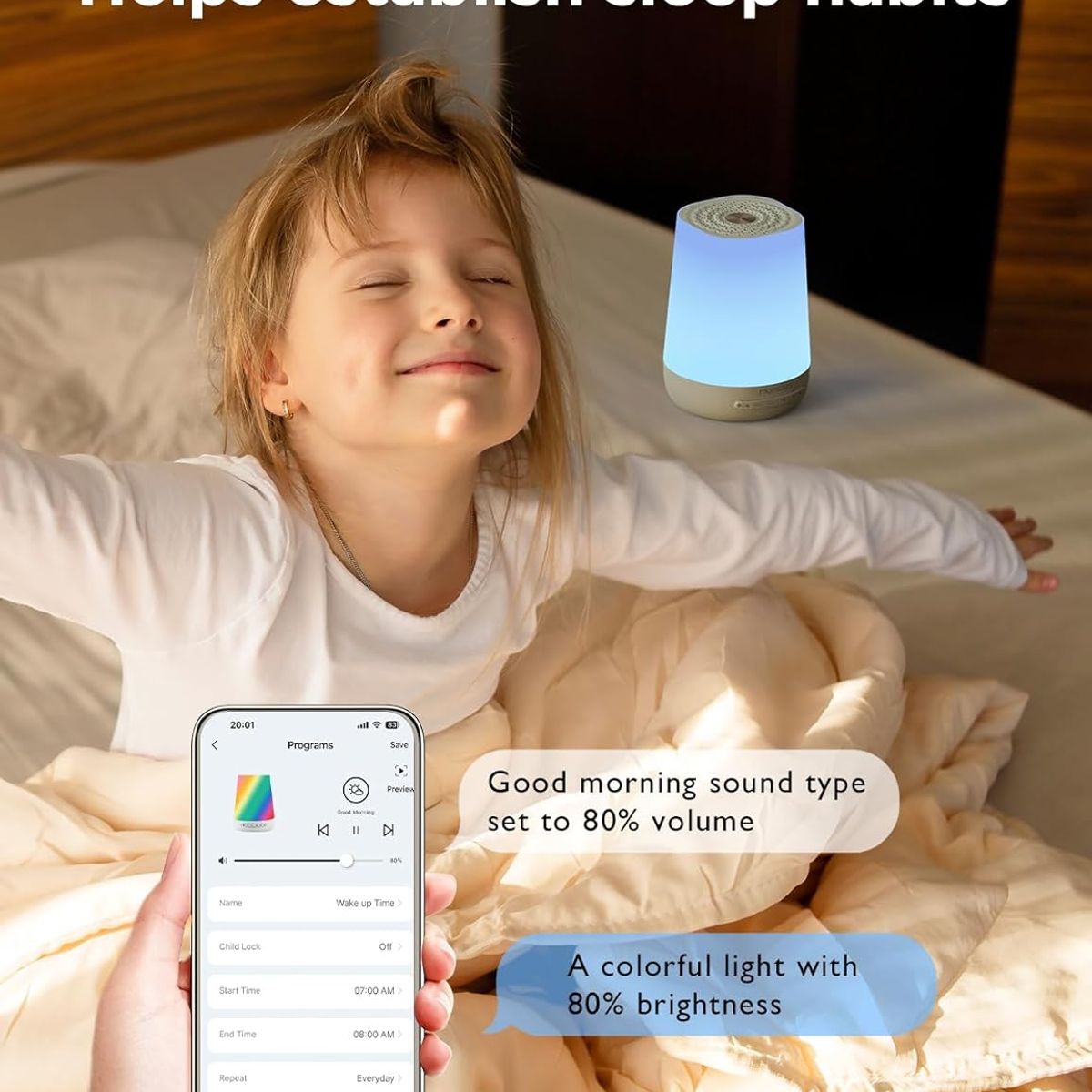 PUREPOWER - Máquina de ruido blanco con 30 sonidos calmantes WIFI con luces Bluetooth con USB Recargable
