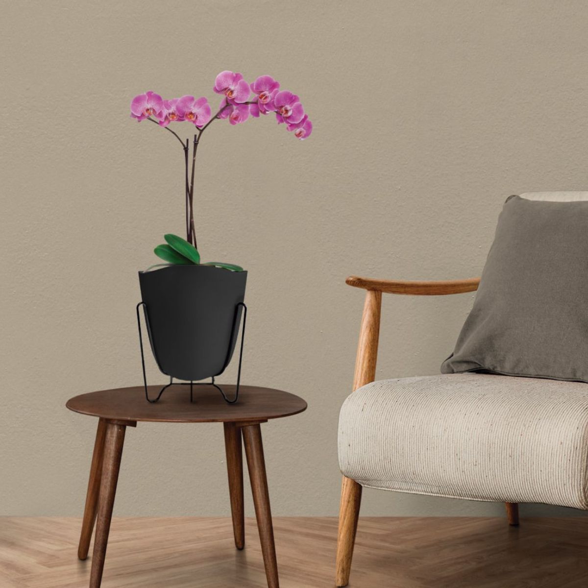 FLORIDIS - MACETERO NEGRO MODELO TRYAS SOPORTE METAL 18CM ALTO