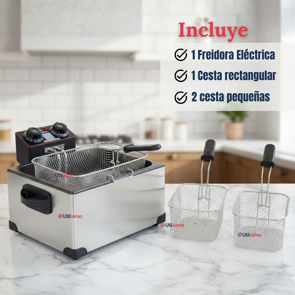 RAF - Freidora Aceite Eléctrica 5 Litros 2000W Acero Inoxidable