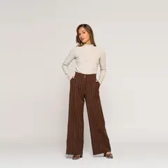 LUDOVICA - Polera Sandra Tiza Ajustada Cuello Alto Manga Larga