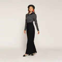 LUDOVICA - PoleraÚrsula Negro Ajustada Cuello Redondo Manga Larga