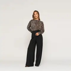 LUDOVICA - Polera Mercedes Animal Print Ajustada Cuello Alto Manga Larga