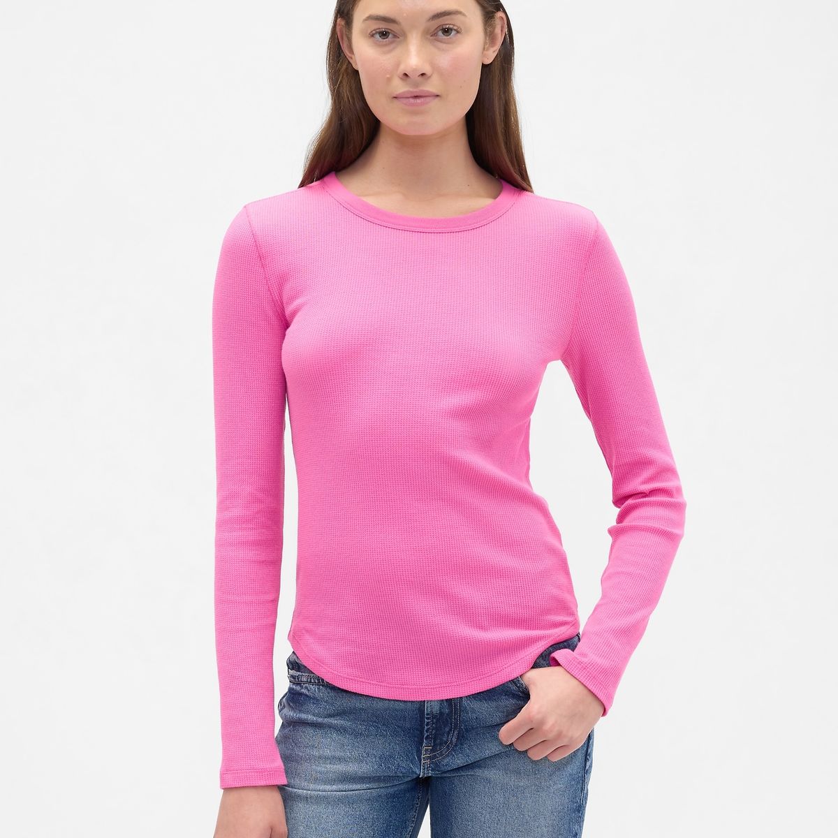 GAP - Polera Mujer Manga Larga Waffle Rosado Gap