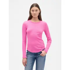 GAP - Polera Mujer Manga Larga Waffle Rosado