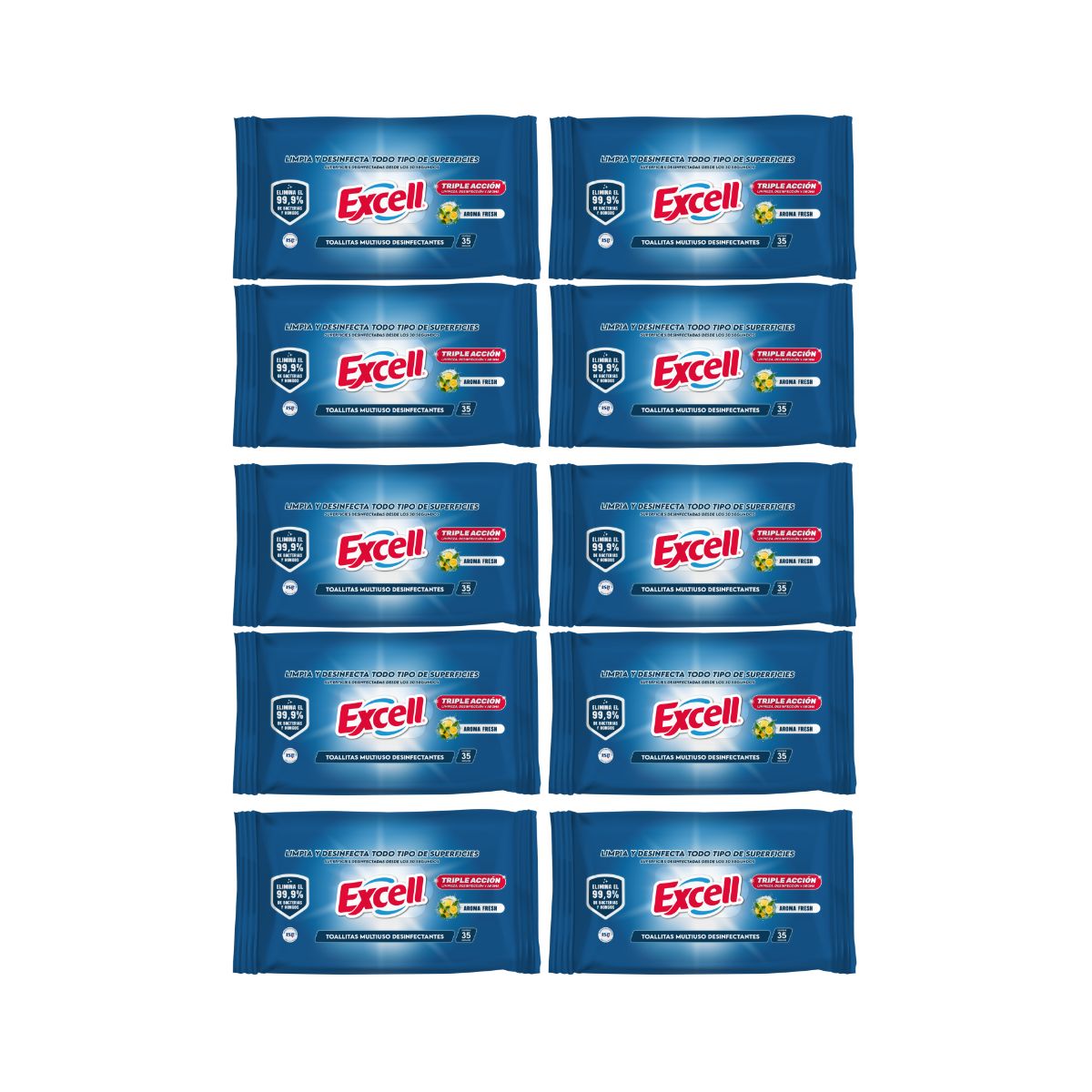 EXCELL - Pack 10 Toallitas Desinfectantes Excell 350 Unidades en total