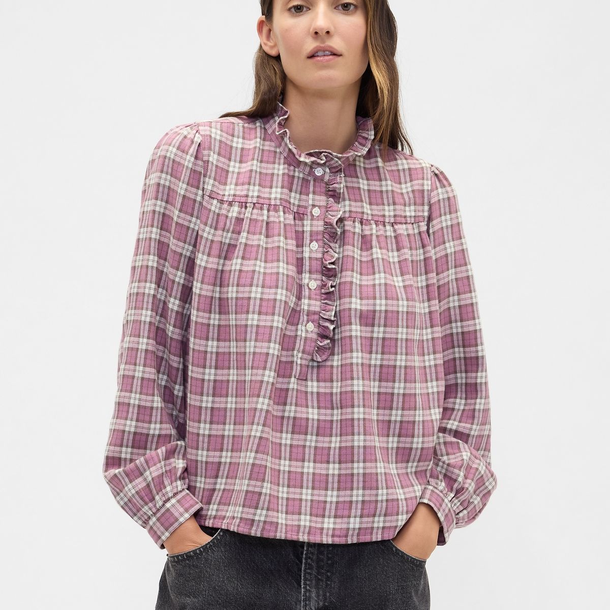 GAP - Blusa Mujer Gap Manga Larga Franela Rosado
