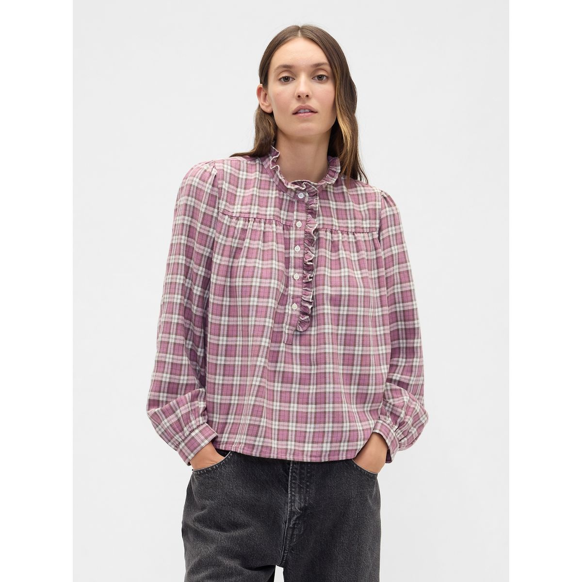 GAP - Blusa Mujer Gap Manga Larga Franela Rosado