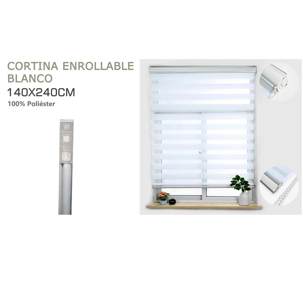 GENERICO - Cortina Roller Duo Lisa 140x240  Cm color Blanca