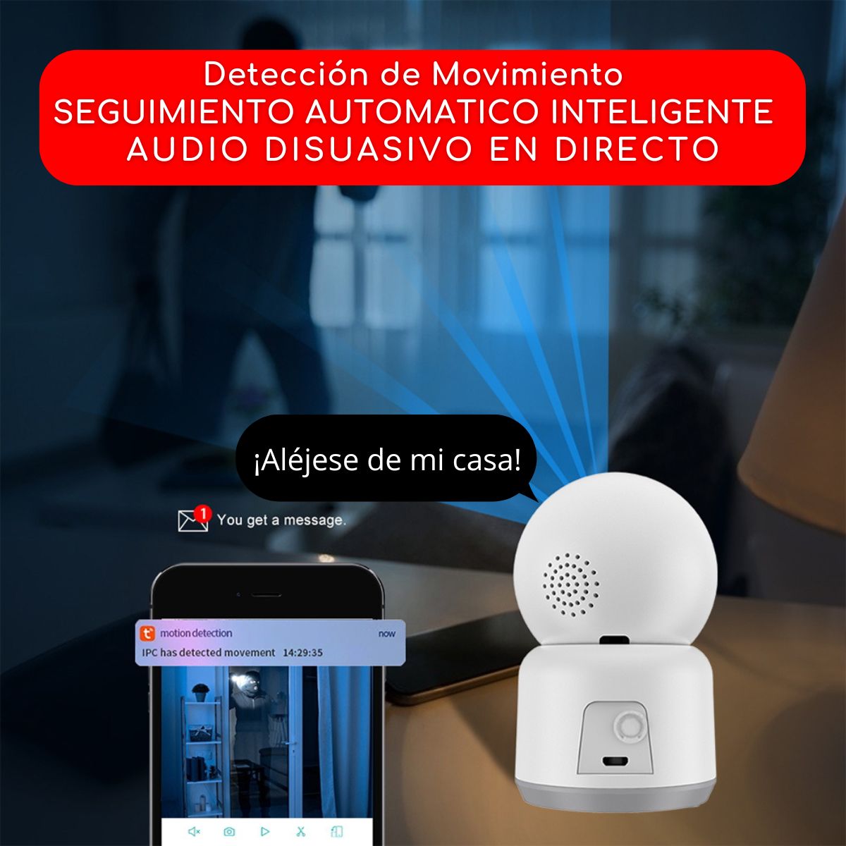 D MOTICA - Cámara Seguridad Wifi Inteligente 2K 3MP Audio Motorizada Auto Tracking