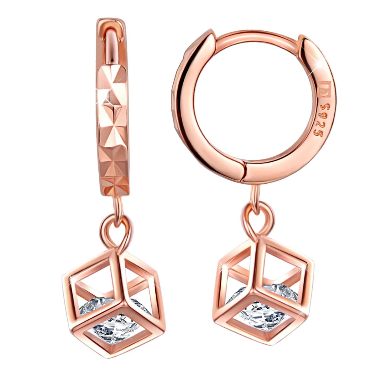 VOUSEZ - Aros plata 925 cubo circon oro rosa joya mujer