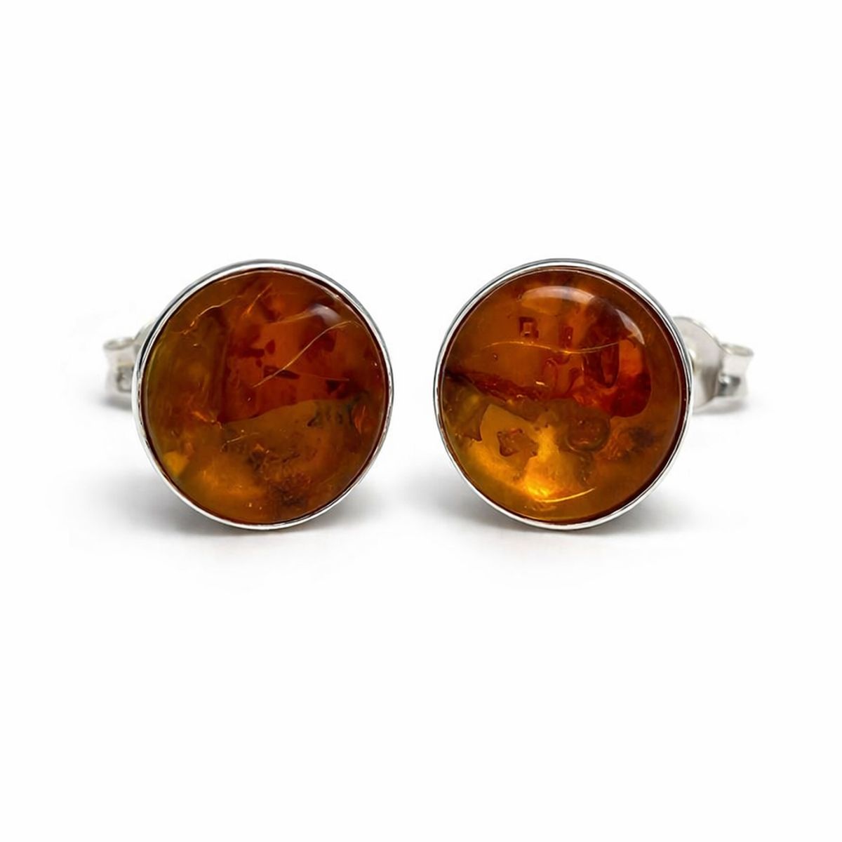 JIREH JOYAS - Aros Ámbar Circular Plata 950 Tornillo Mariposa Mujer Elegantes Piedra Ámbar