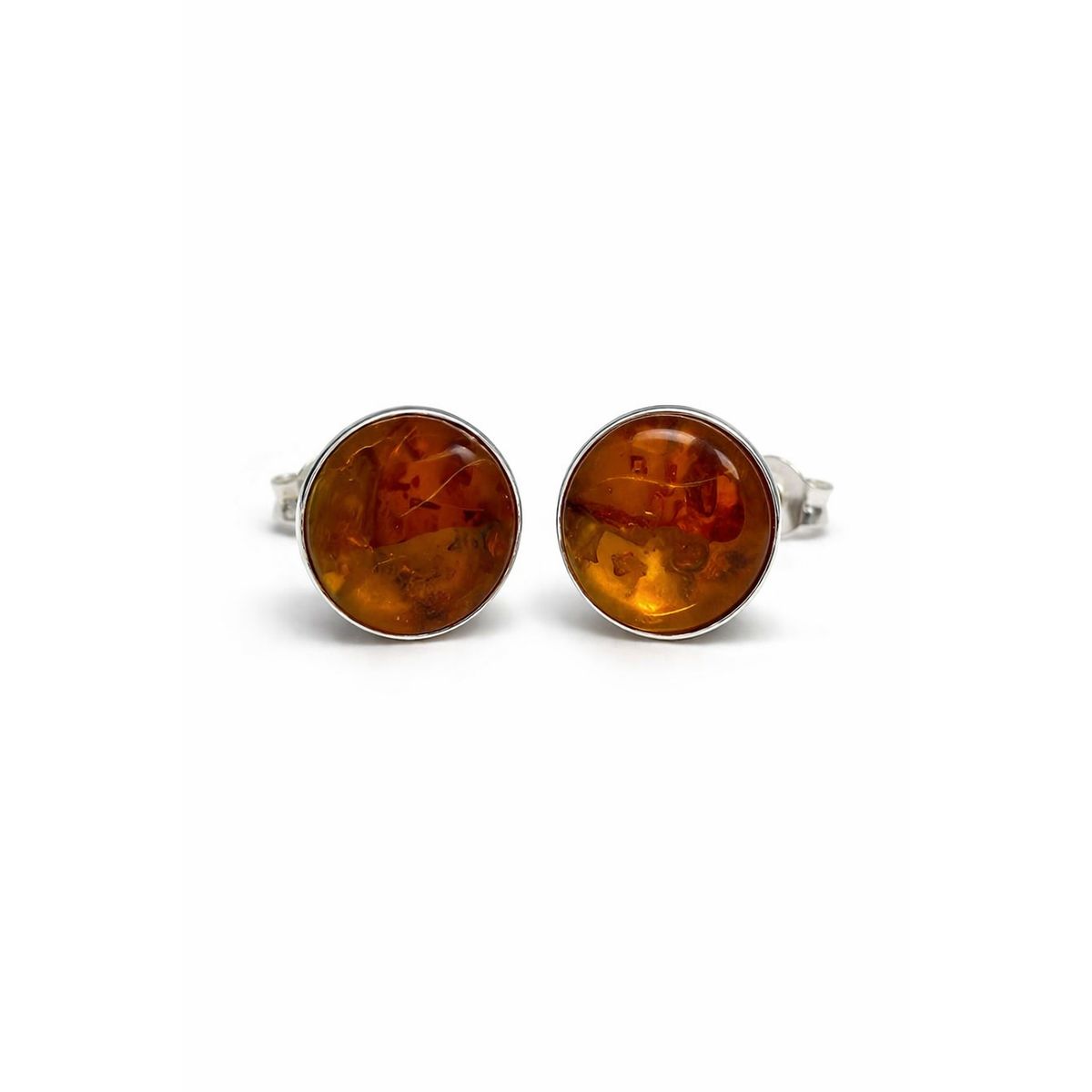 JIREH JOYAS - Aros Ámbar Circular Plata 950 Tornillo Mariposa Mujer Elegantes Piedra Ámbar
