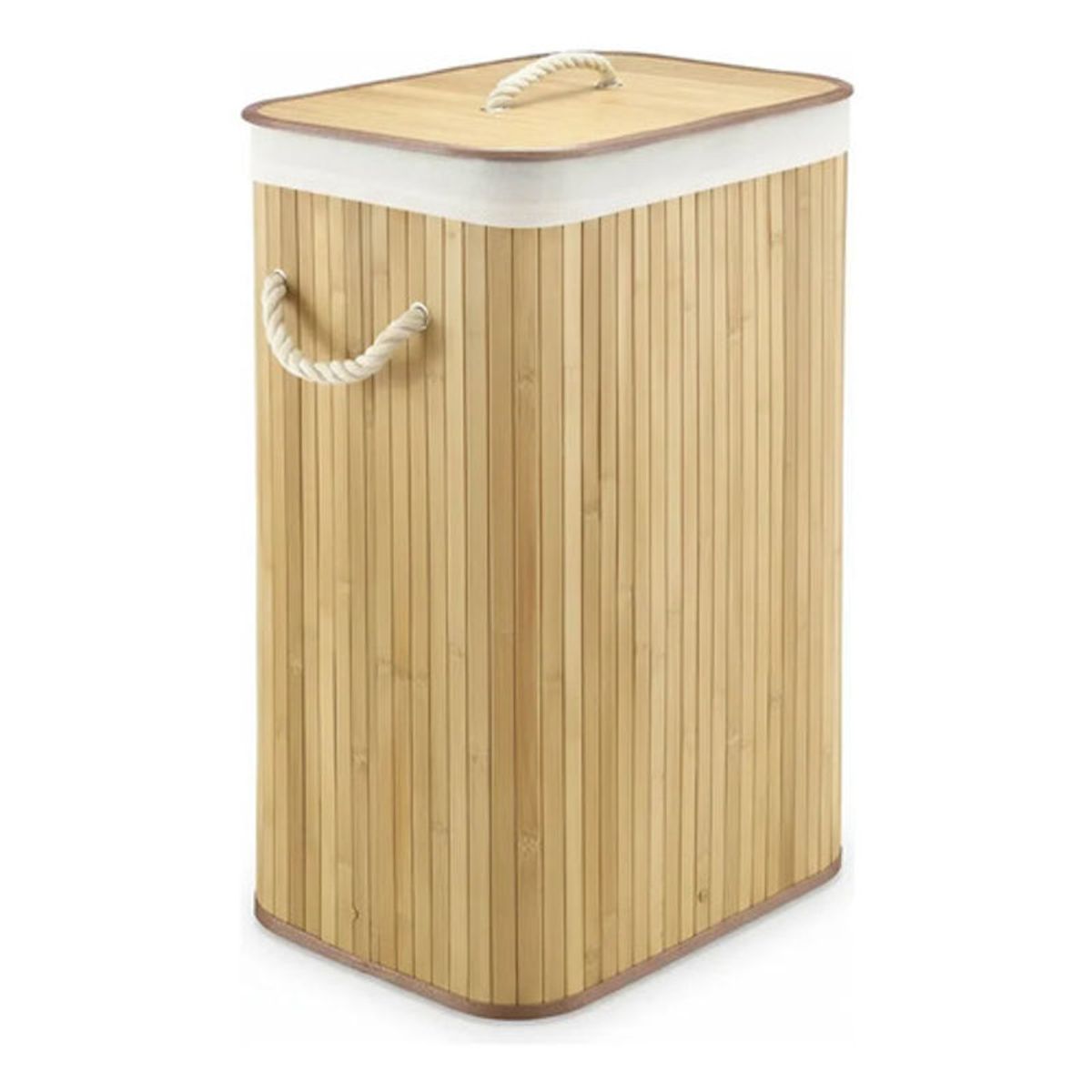 GENERICO - Canasto Ropa Sucia Bambu Rectangular Con Tapa 40x30x60cm Beige Lisa