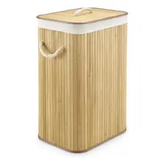 GENERICO - Canasto Ropa Sucia Bambu Rectangular Con Tapa 40x30x60cm Beige Lisa
