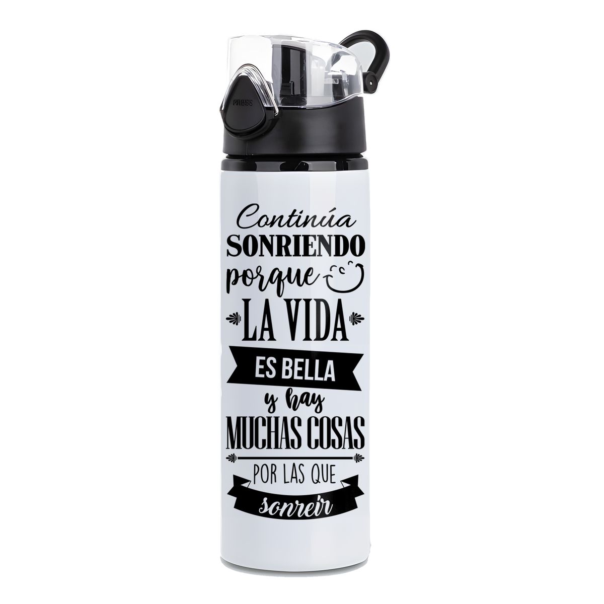 SM - Botella de Agua 750ml Motivacional Aluminio  Frase Positiva Sonríe Vida Botella Deportiva