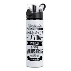 SM - Botella de Agua 750ml Motivacional Aluminio Frase Positiva Sonríe Vida Botella Deportiva
