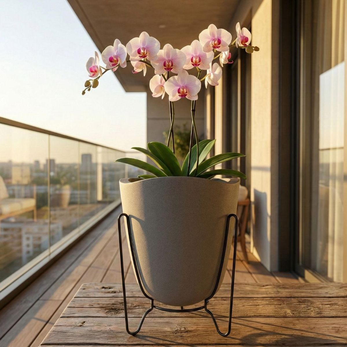 FLORIDIS - MACETERO CEMENTO MODELO TRYAS SOPORTE METAL 18CM ALTO