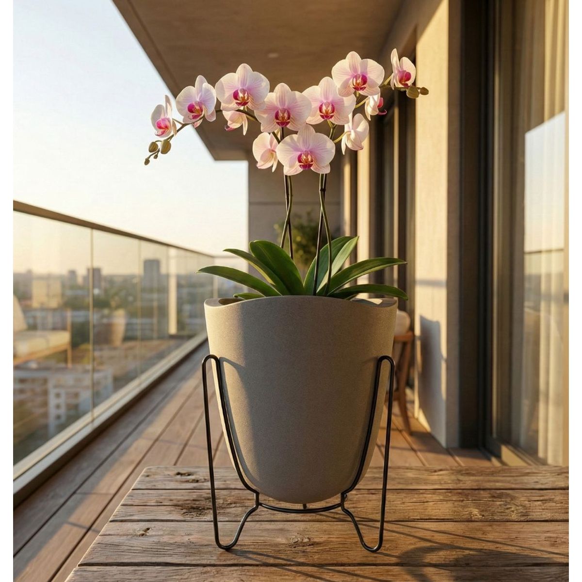 FLORIDIS - MACETERO CEMENTO MODELO TRYAS SOPORTE METAL 18CM ALTO