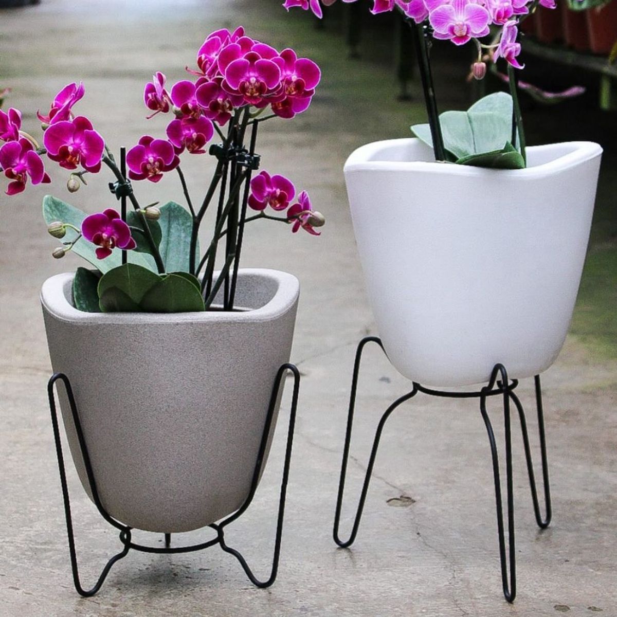 FLORIDIS - MACETERO CEMENTO MODELO TRYAS SOPORTE METAL 18CM ALTO