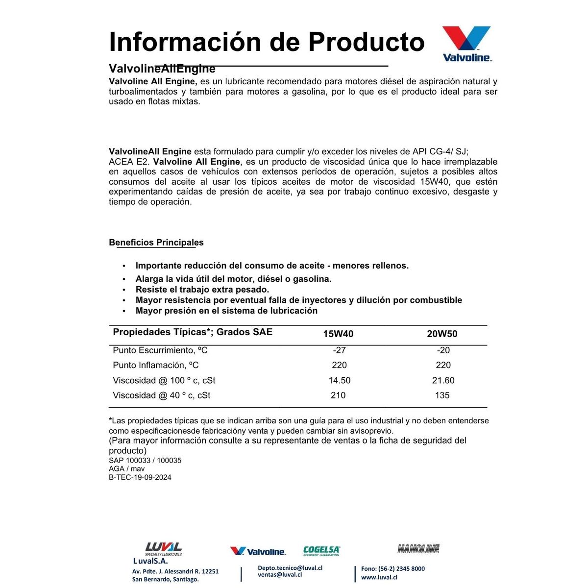 VALVOLINE - Aceite Valvoline All Engine 15w40 Balde 19 Lts.