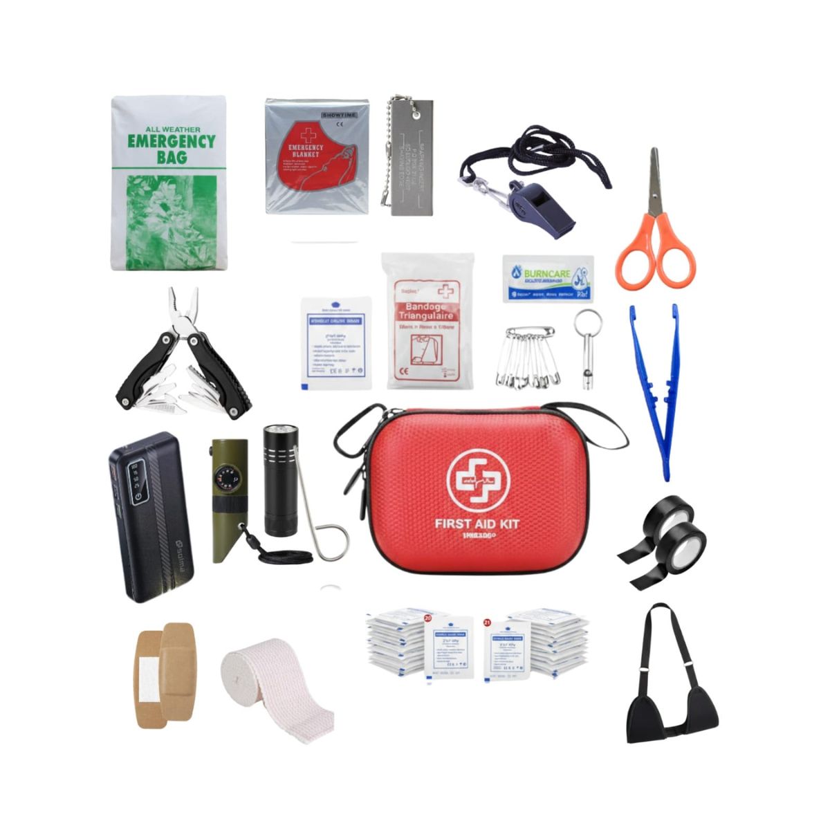 MOVI - KIT DE EMERGENCIA BASICO O PERSONAL CON 54 Piezas incluye Power bank 20.000 mha
