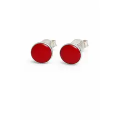 JIREH JOYAS - Aros Granate Circular Plata 950 Tornillo Mariposa Mujer Elegantes Piedra Rojo