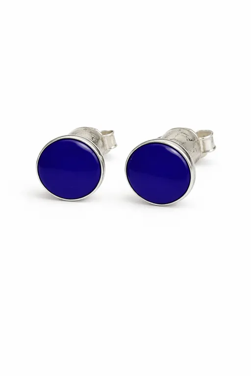 Aros Lapislazuli Circular Plata 950 Tornillo Mariposa Mujer Elegantes Piedra Azul