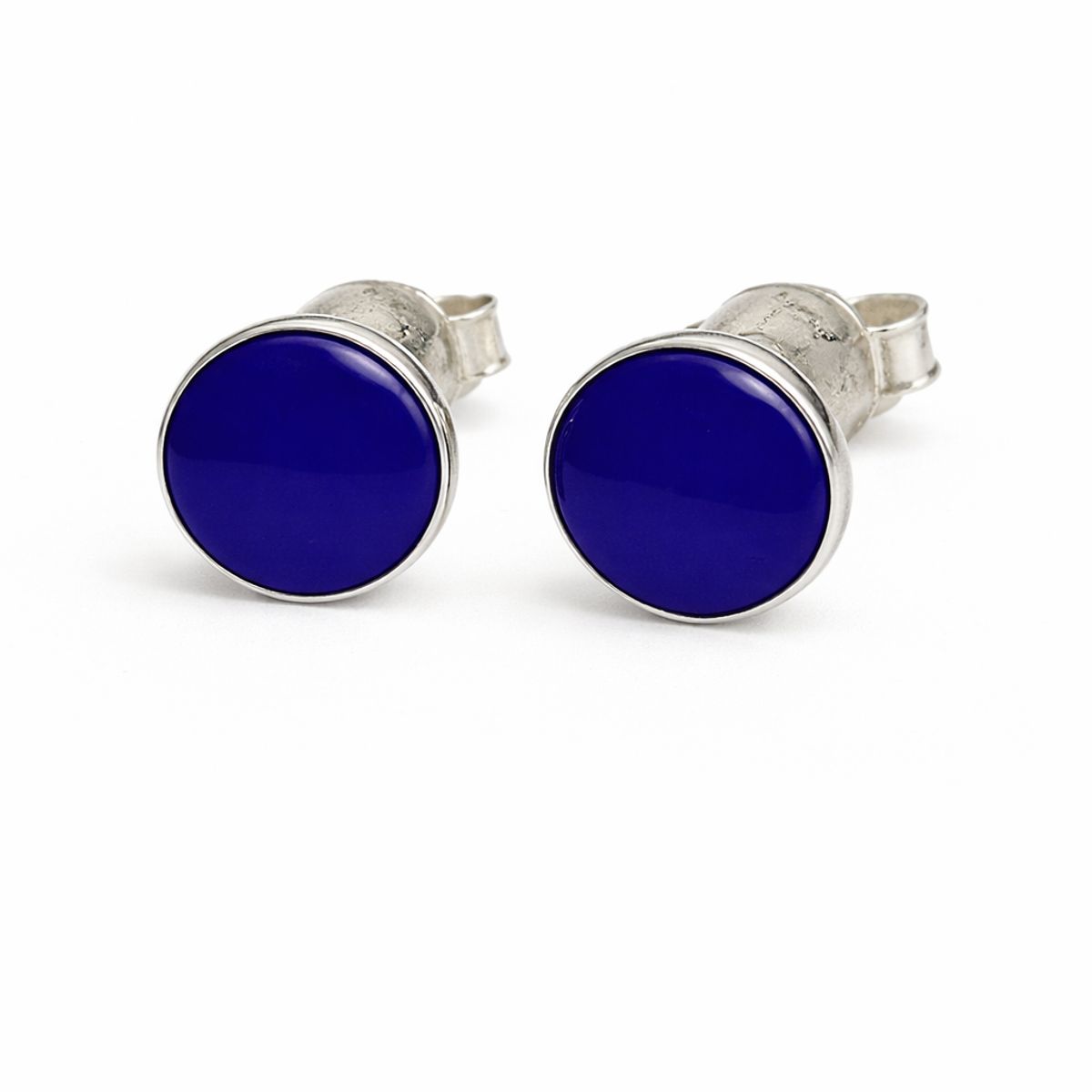 JIREH JOYAS - Aros Lapislázuli Circular Plata 950 Tornillo Mariposa Mujer Elegantes Piedra Azul