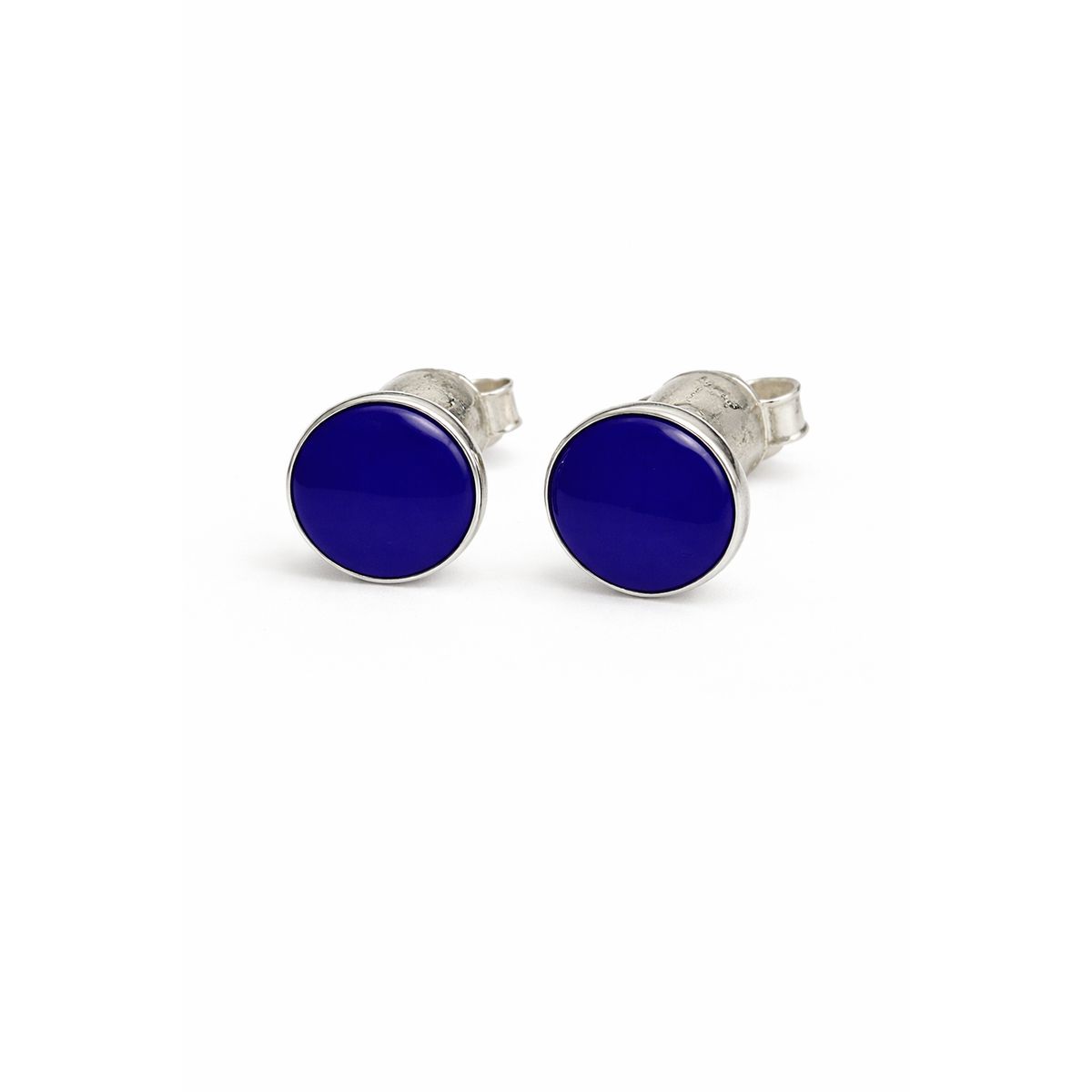 JIREH JOYAS - Aros Lapislázuli Circular Plata 950 Tornillo Mariposa Mujer Elegantes Piedra Azul