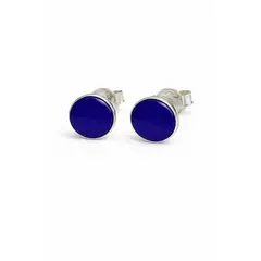 JIREH JOYAS - Aros Lapislázuli Circular Plata 950 Tornillo Mariposa Mujer Elegantes Piedra Azul