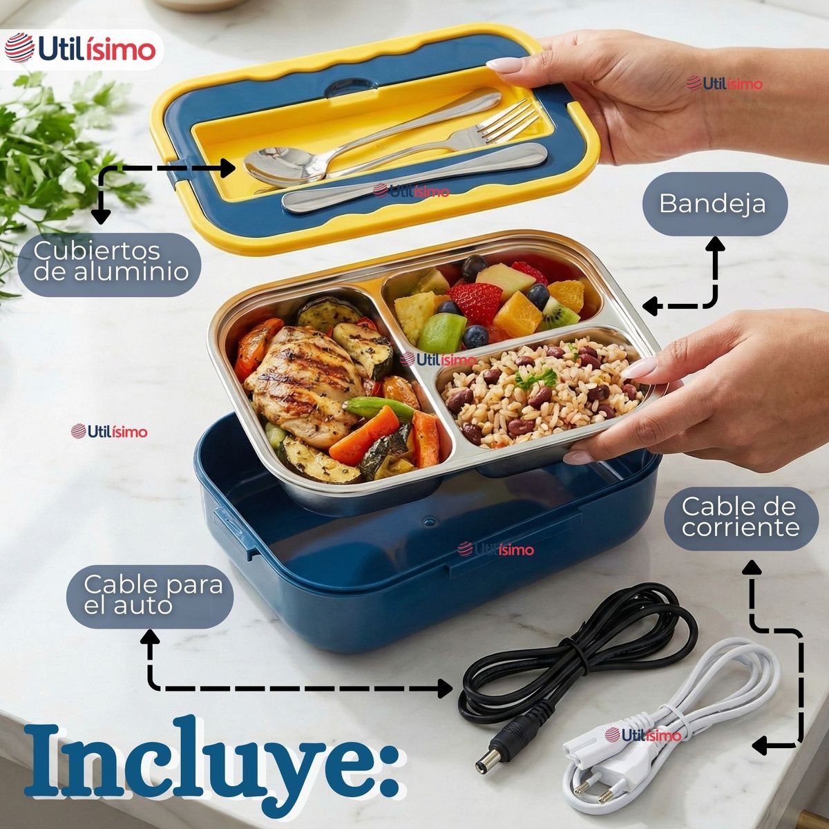 LINE - Lonchera Eléctrica Lunchbox Portátil Fiambrera Calentadora 1.5L 40W Coche Oficina