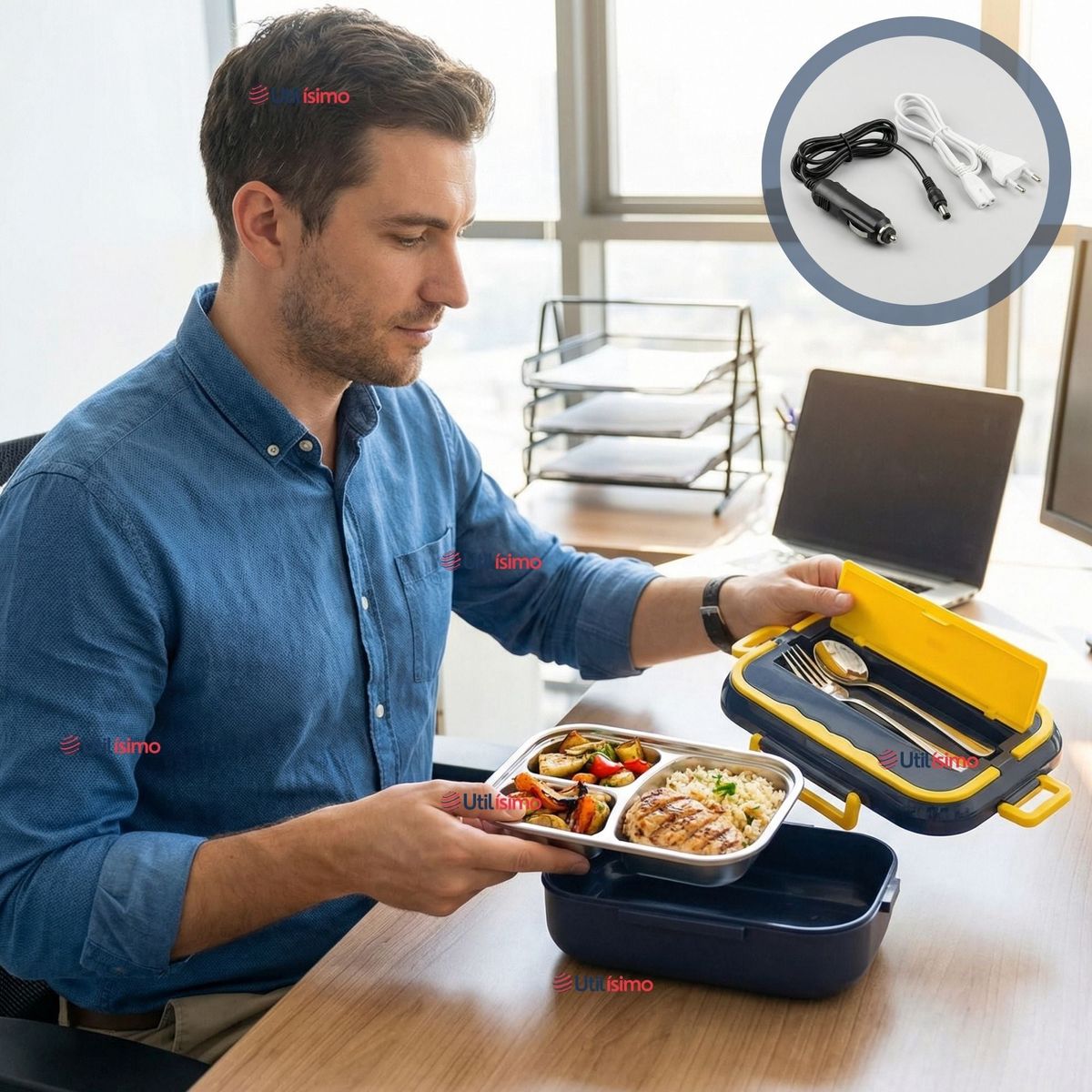 LINE - Lonchera Eléctrica Lunchbox Portátil Fiambrera Calentadora 1.5L 40W Coche Oficina