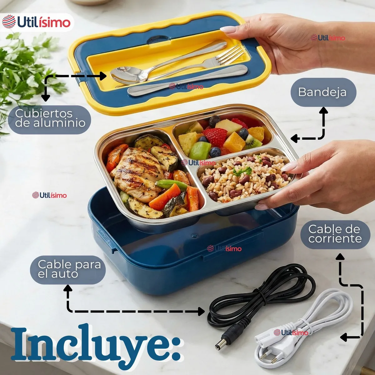 LINE - Lonchera Eléctrica Lunchbox Portátil Fiambrera Calentadora 1.5L 40W Coche Oficina