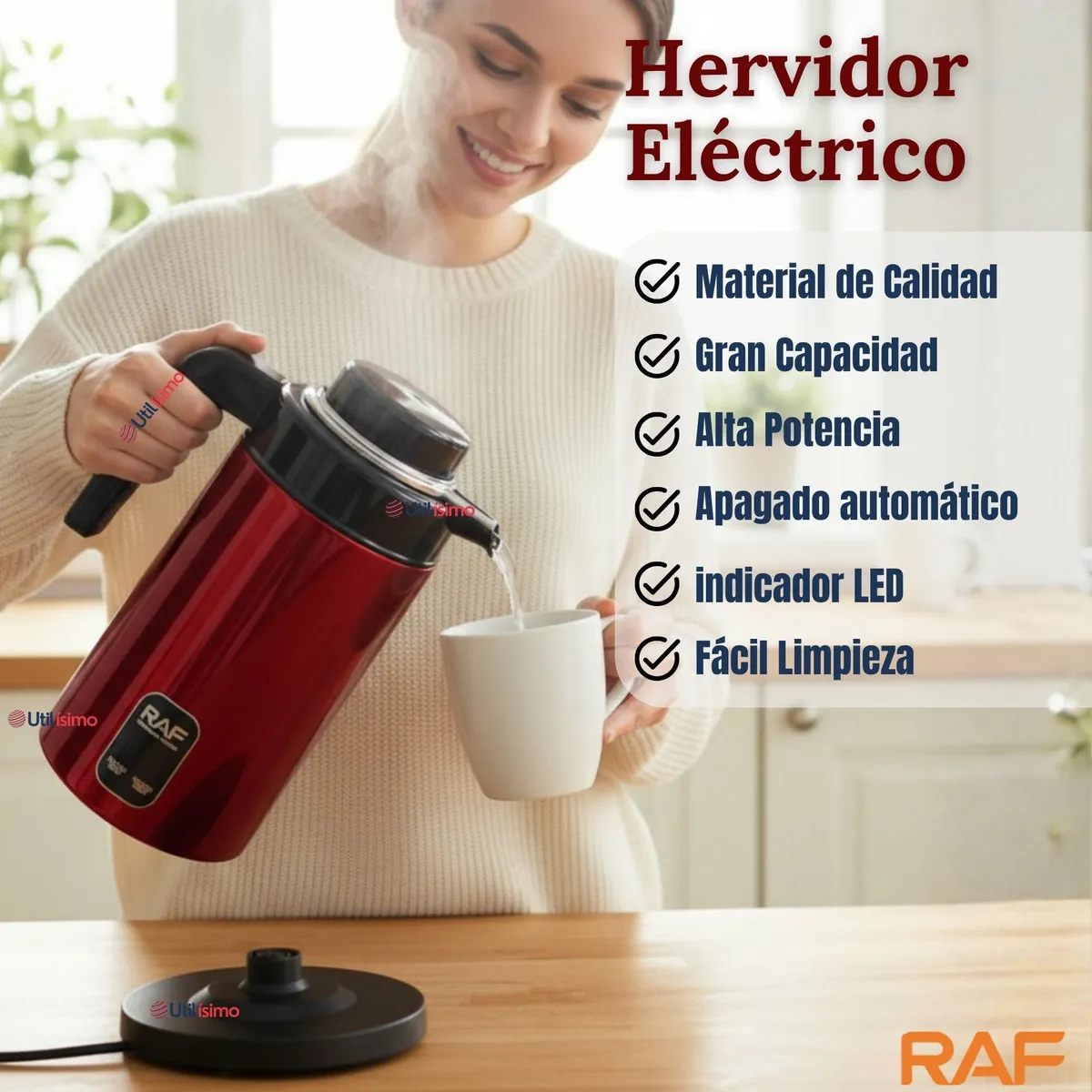 RAF - Termo Hervidor Eléctrico RAF 1360W 2 Litros Rojo