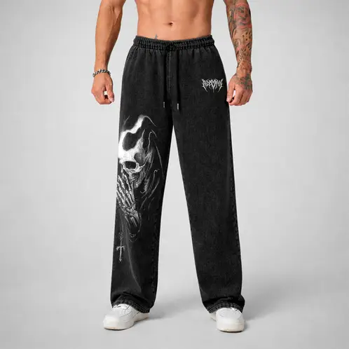 ADEMAN - Jogger Oversize Acid Wash Calavera Black