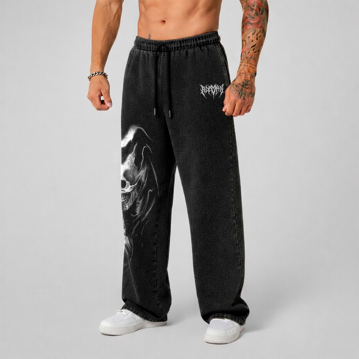 ADEMAN - Jogger Oversize Acid Wash Calavera Black