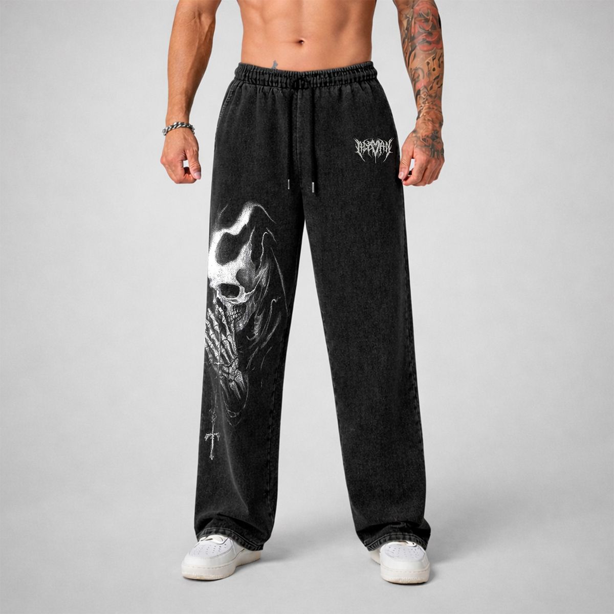 ADEMAN - Jogger Oversize Acid Wash Calavera Black