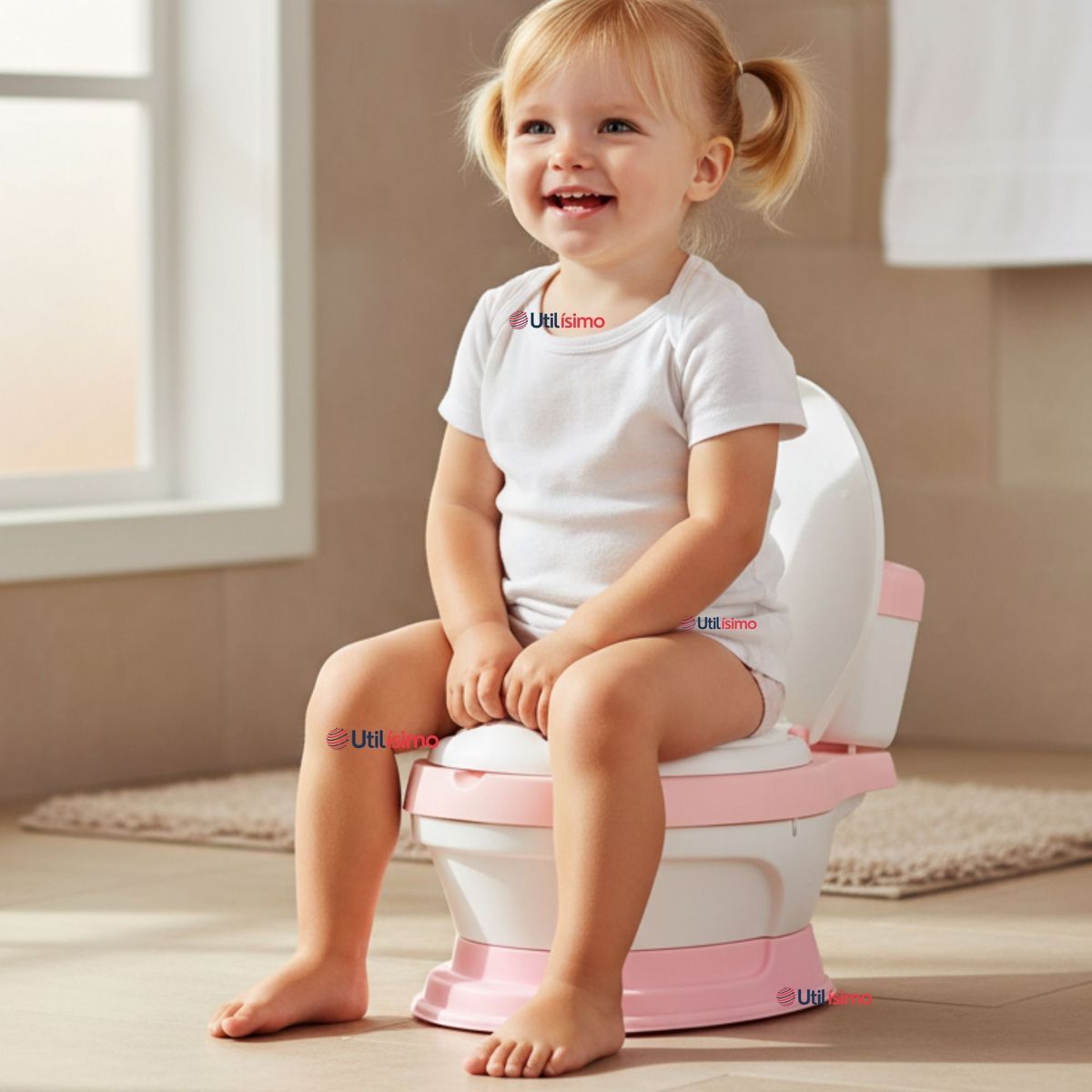 LINE - Pelela Inodoro Baño Entrenador Portátil Niña Rosa Asiento Acojinado